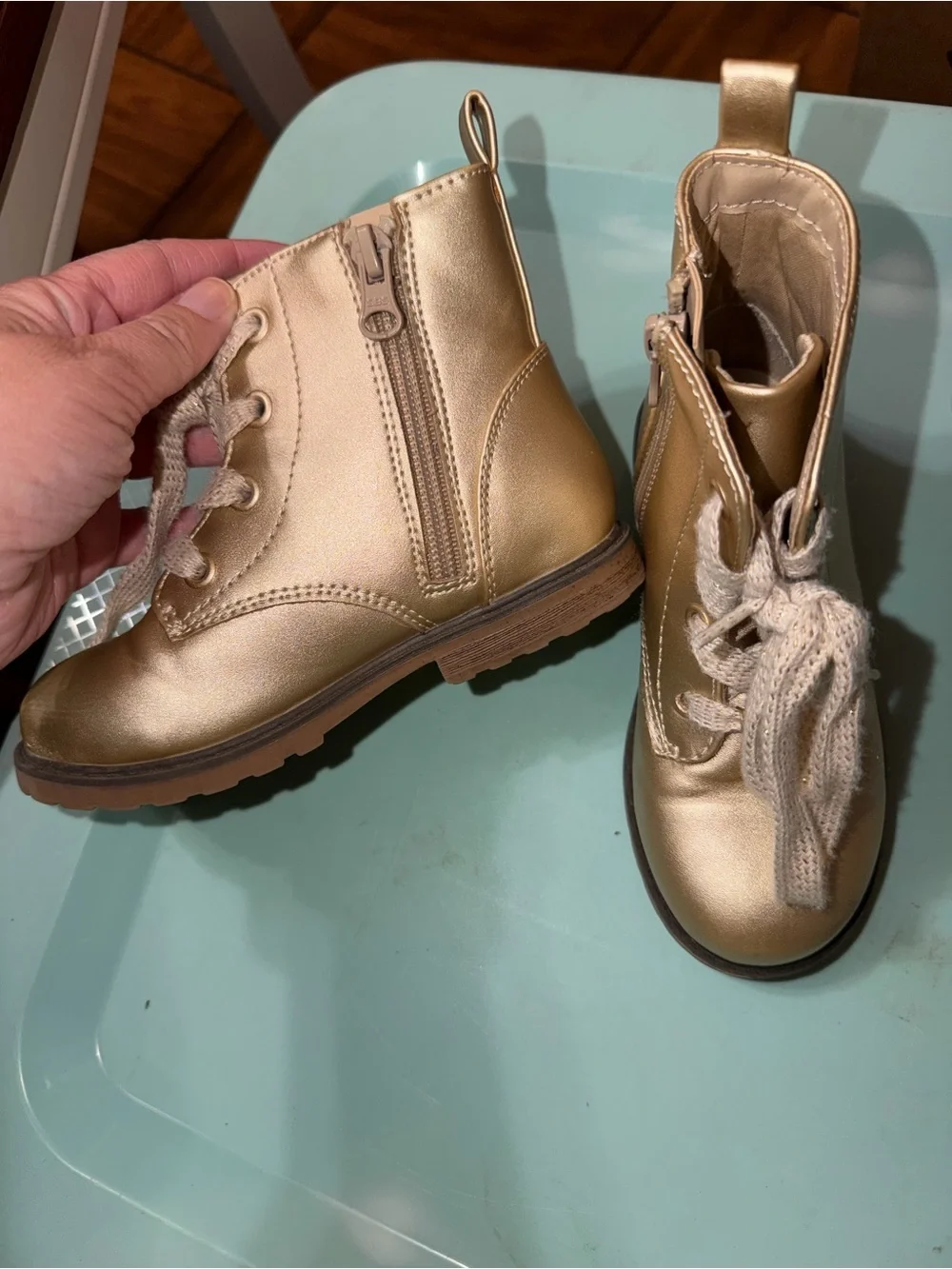 Cat & Jack | Metallic Gold Lace-Up Ankle Boots, size 10